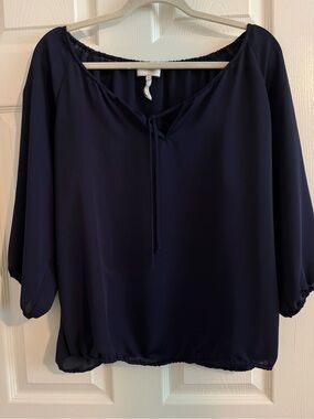 Laundry By Shelli Segal Navy Tie-Front Peasant Top